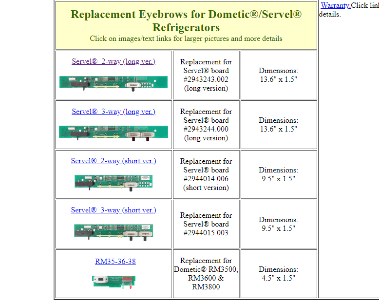 Dinosaur Electronics, RM3500 / 3600 / 3800 Eyebrow | Dinosaur Electronics | Replacement Eyebrow board for for Dometic® AES Refrigerators